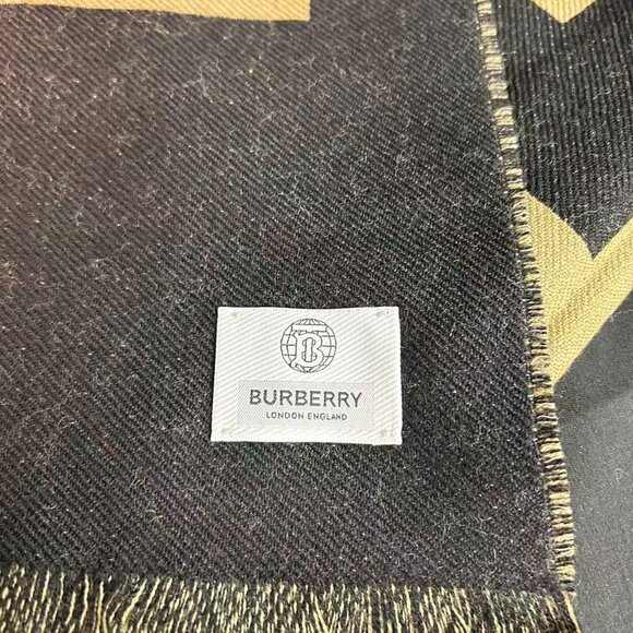 Burberry Monogram “B” Wool-Blend Scarf — Black/Beige, New - Picture 6 of 13